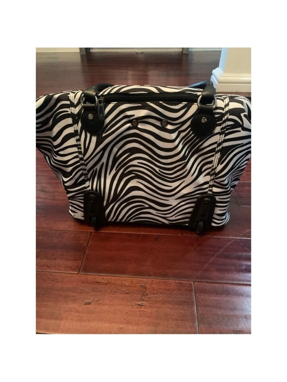 Women's CALPAK Rolling Duffel Bag Zebra Print Carry-On - Picture 4 of 6